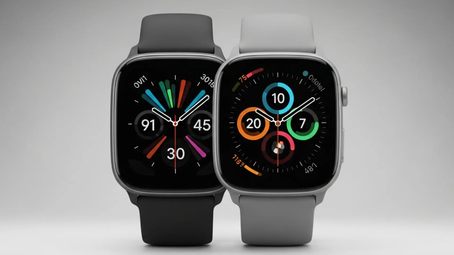 Side-by-side image of Pixel Watch 3 and Pixel Watch 2 showing size and display differences