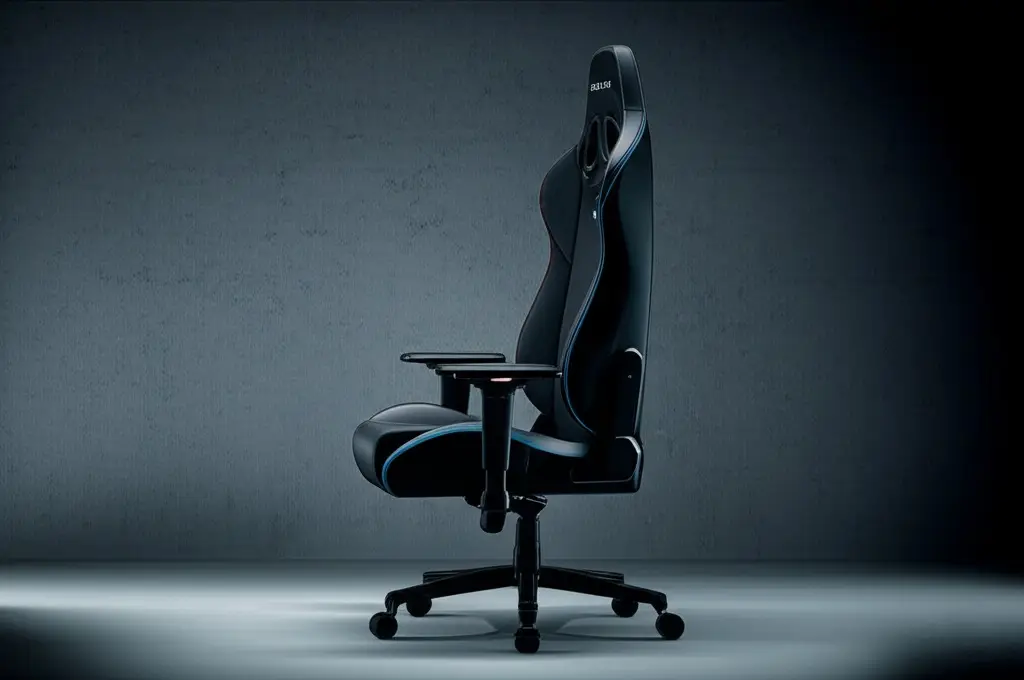 A Secretlab Titan Evo 2022 chair in a professional gaming and home office setup with multiple monitors.
