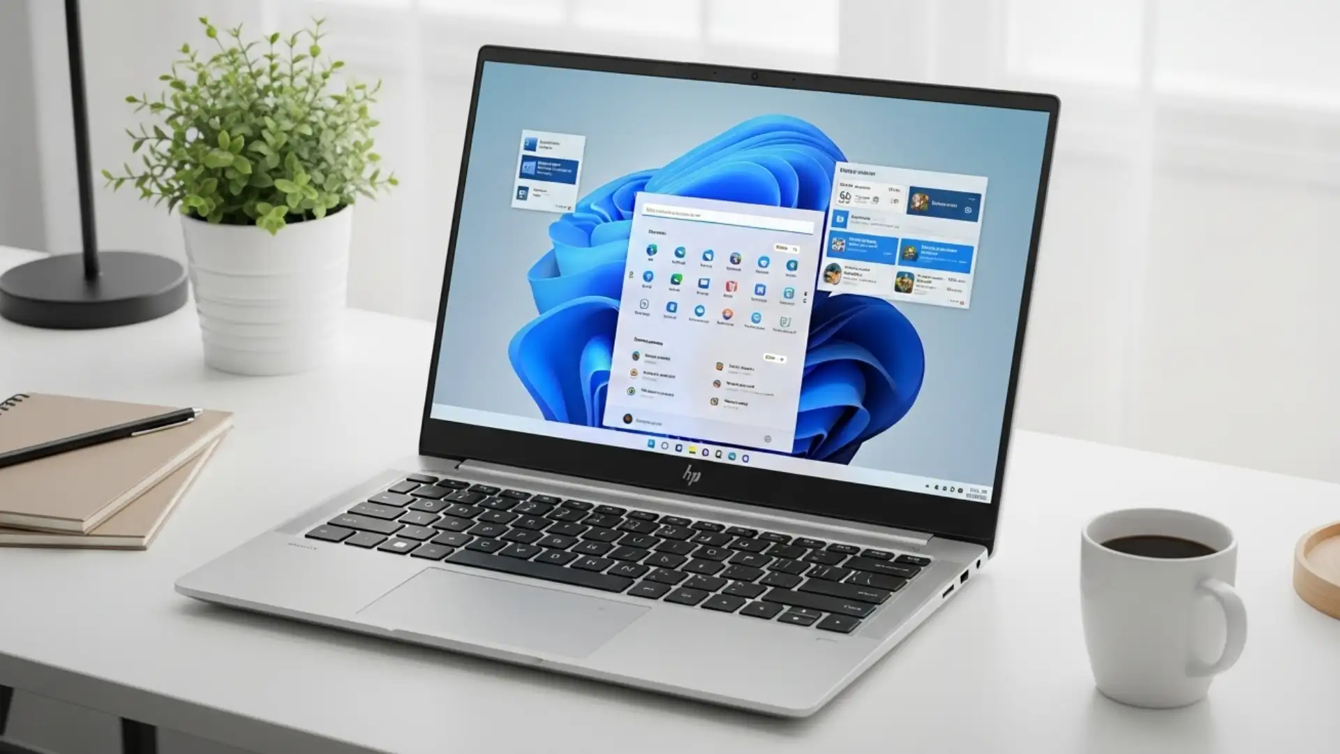 Sleek HP 15.6" laptop with 32GB RAM and 1TB SSD on a desk, ideal for students and professionals in 2025