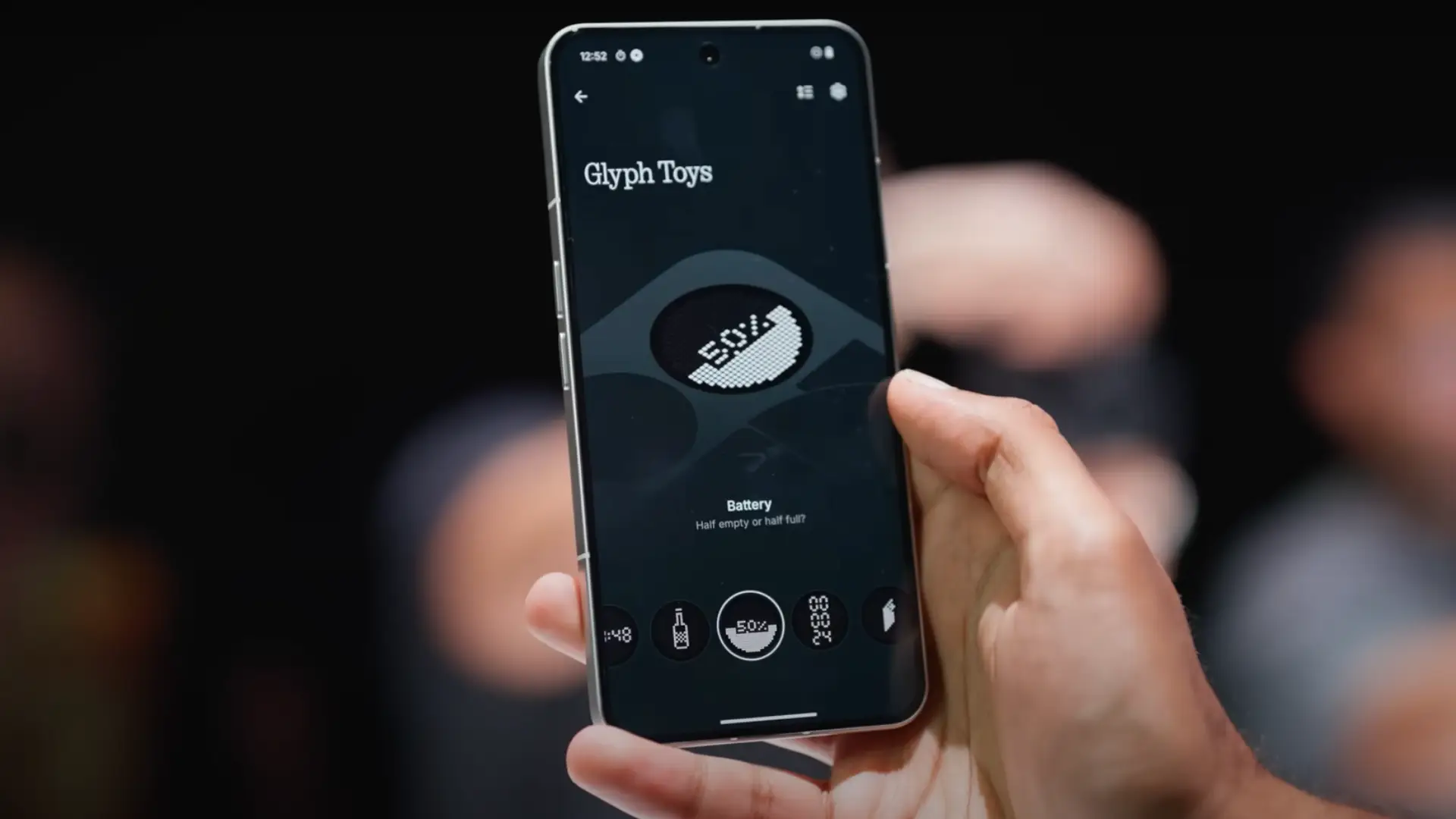 Nothing Phone 3 Review showcasing its dot-matrix Glyph Matrix on a transparent glass back in a sleek studio setting.