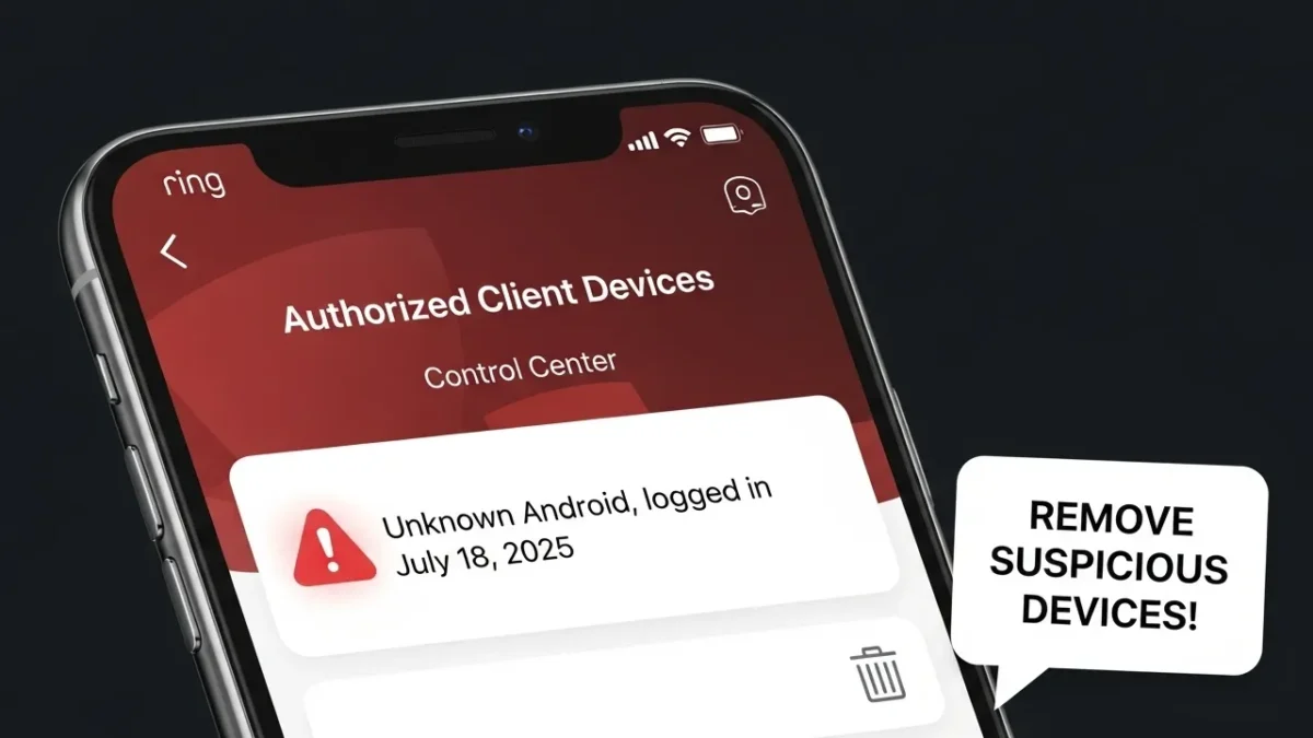 Top 7 Ring Privacy Settings You Should Change Right Now (Protect Your Camera in 2025) 5 Ring app graphic showing removal of suspicious devices for account security