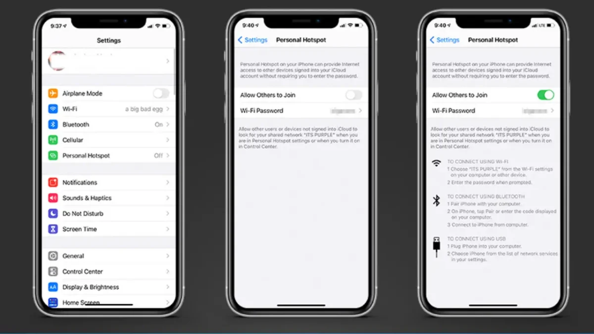 iPhone Personal Hotspot Settings Screen