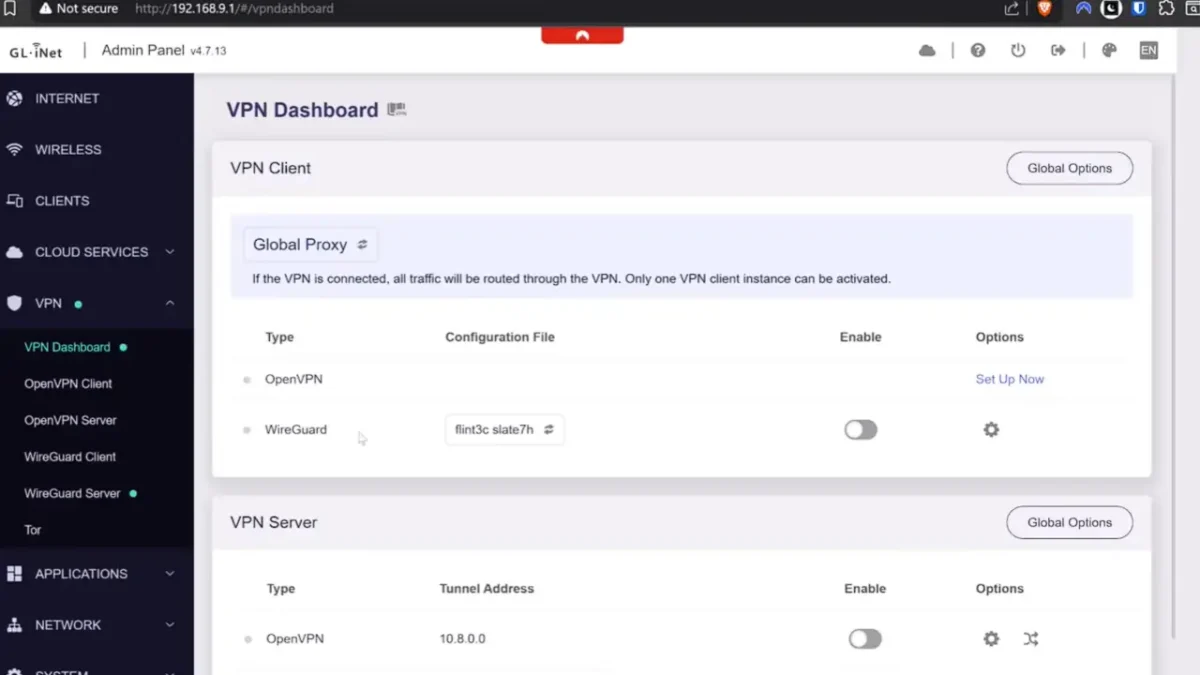 gl.inet gl-be9300 vpn dashboard