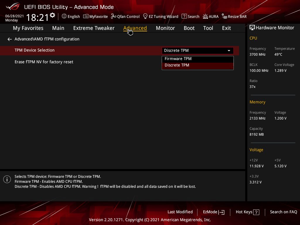 AMD fTPM configuration